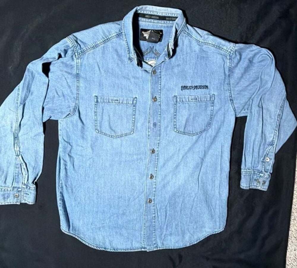 Harley-Davidson Men's Large Embroidered Denim Long Sleeve Button Down Shirt